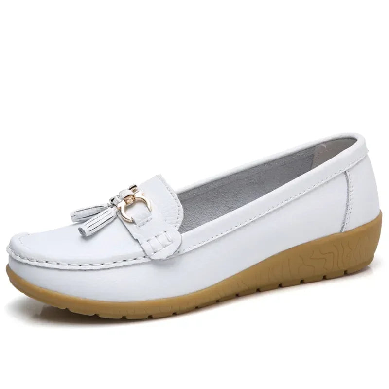 Women's Slip-On Loafers with Tassel Trim and Wedge Sole - 7