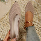 Women's Knit Ballet Flats with Pointed Toe - Apricot