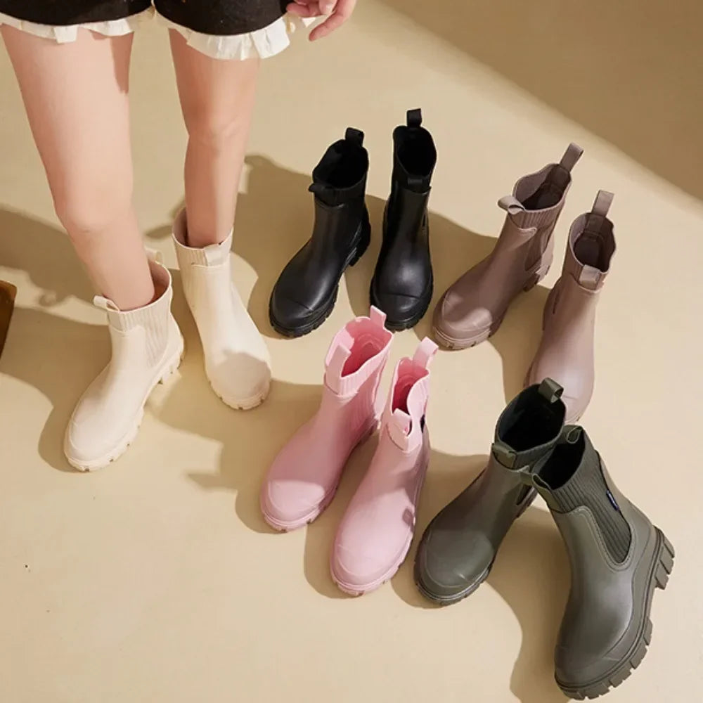 Women's Chelsea Rain Boots with Elastic Panels and Comfort Sole - 2
