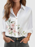 Women's Blouse Loose Fit with Long Sleeves and Point Collar - Pink