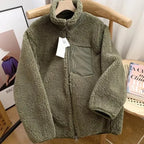 Women's Teddy Coat with High Collar and Zip Pocket - Shade C