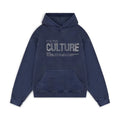 Unisex Hoodie with Rhinestone Statement Text and Relaxed Fit - Navy Blue