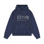 Unisex Hoodie with Rhinestone Statement Text and Relaxed Fit - Navy Blue