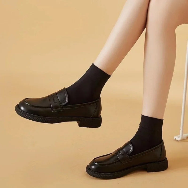 Women's Slip-On Loafers with Round Toe and Low Block Heel - 2
