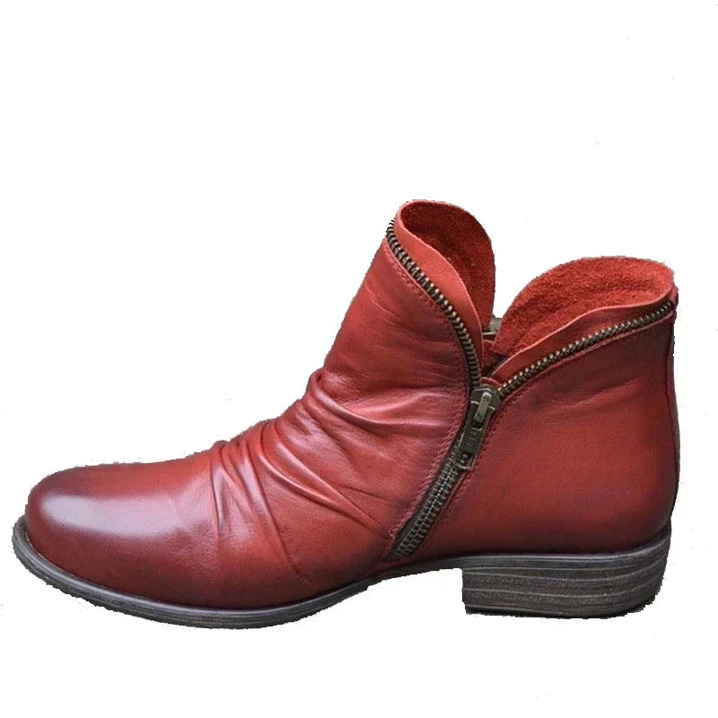 Women's Ankle Boots with Ruched Faux Leather and Side Zip - 6