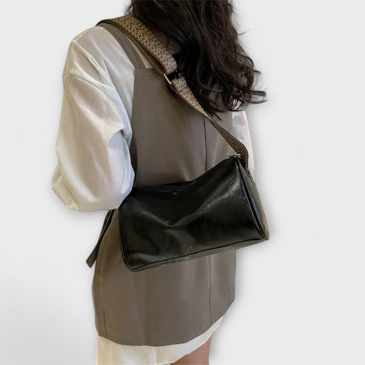 Women's Crossbody Bag with Woven Adjustable Strap - 2