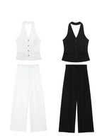 Women Halter Waistcoat and Trouser Co-ord Set with Wide Leg - 7