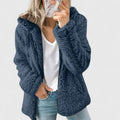 Women's Textured Longline Jacket with Hood and Zip Fastening - Blue