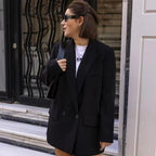Women's Structured Blazer with Notched Lapel and Double Button - 5