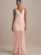 Women's Maxi Dress Sleeveless with V-Neck and Ruched Bodice - 5