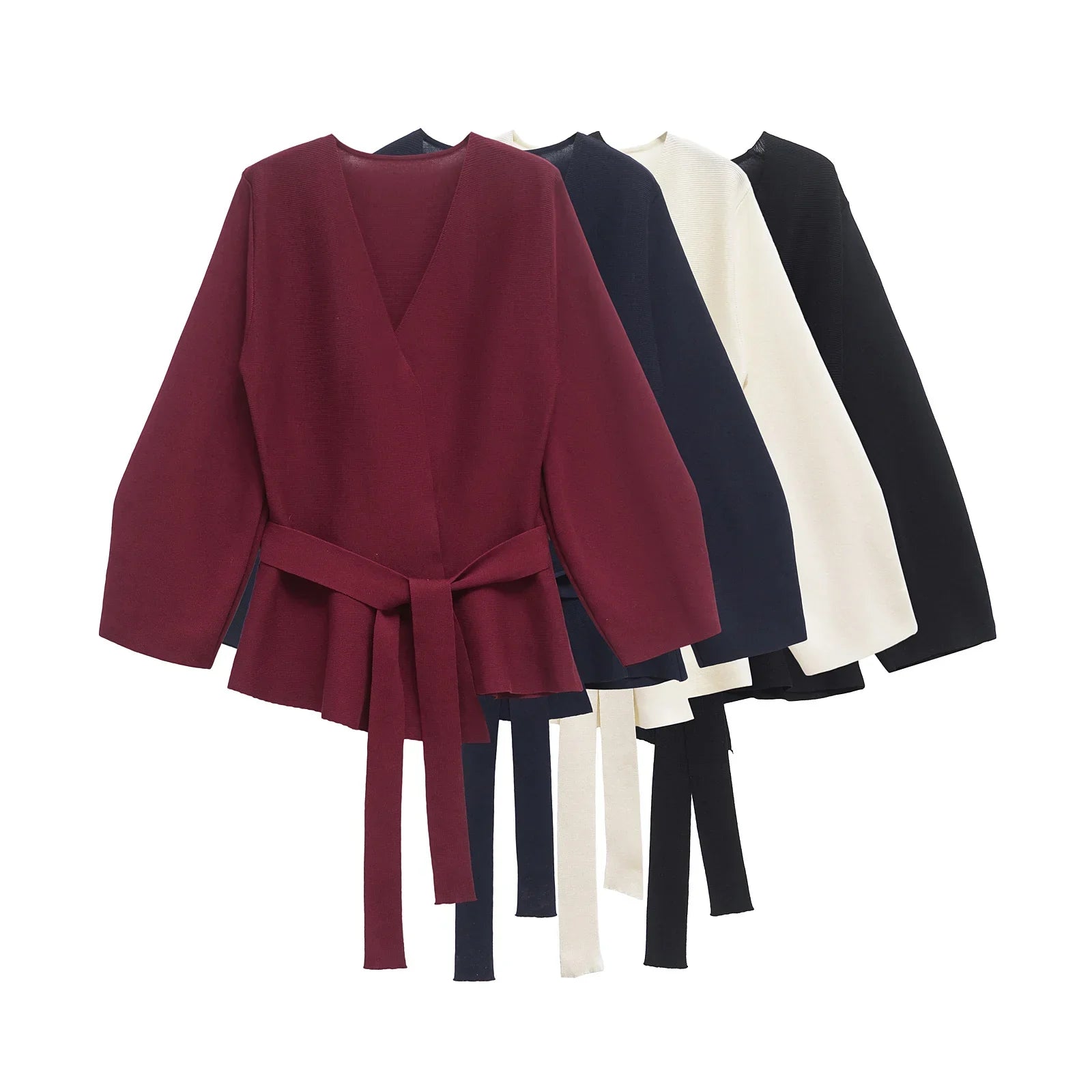 Women's Knit Blazer with Shoulder Pads and Belted Waist - 2