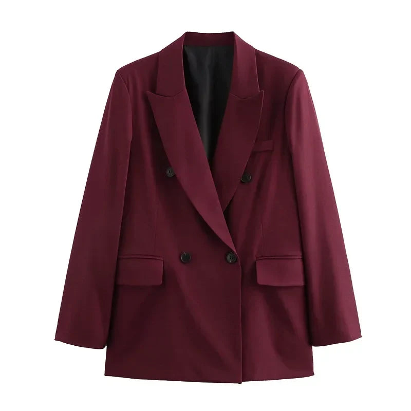 Women's Tailored Blazer Single-Breasted with Structured Fit - Burgundy