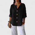 Women's Blouse V-Neck with Button Front and Relaxed Fit - Black