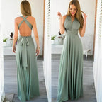 Women's Multiway Wrap Maxi Dress with Adjustable Straps - Green