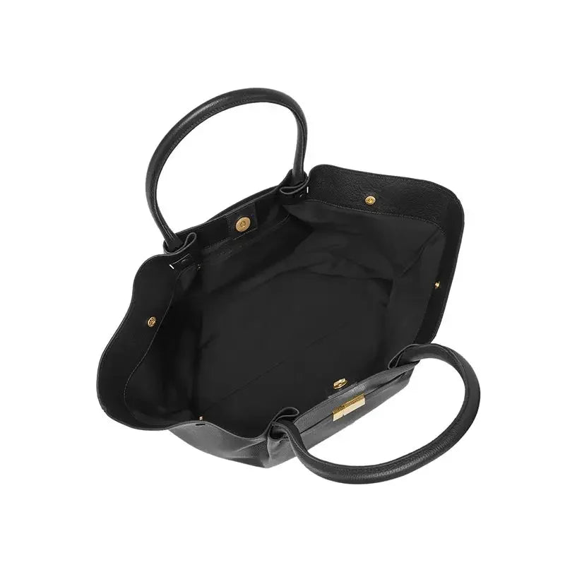 Women's Structured Tote Bag with Gold-Tone Clasp - 9