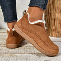 Women's Ankle Boots with Fleece-Lined Cuff and Contrast Stitching - Brown