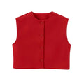 Women's Sleeveless Ribbed Knit Vest with Button Front and Round Neck - Red