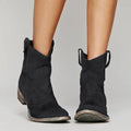 Women's Western Ankle Boots with Stitched Detailing - Black