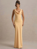 Women's Sleeveless Bodycon Maxi Dress with Cowl Neckline - Yellow