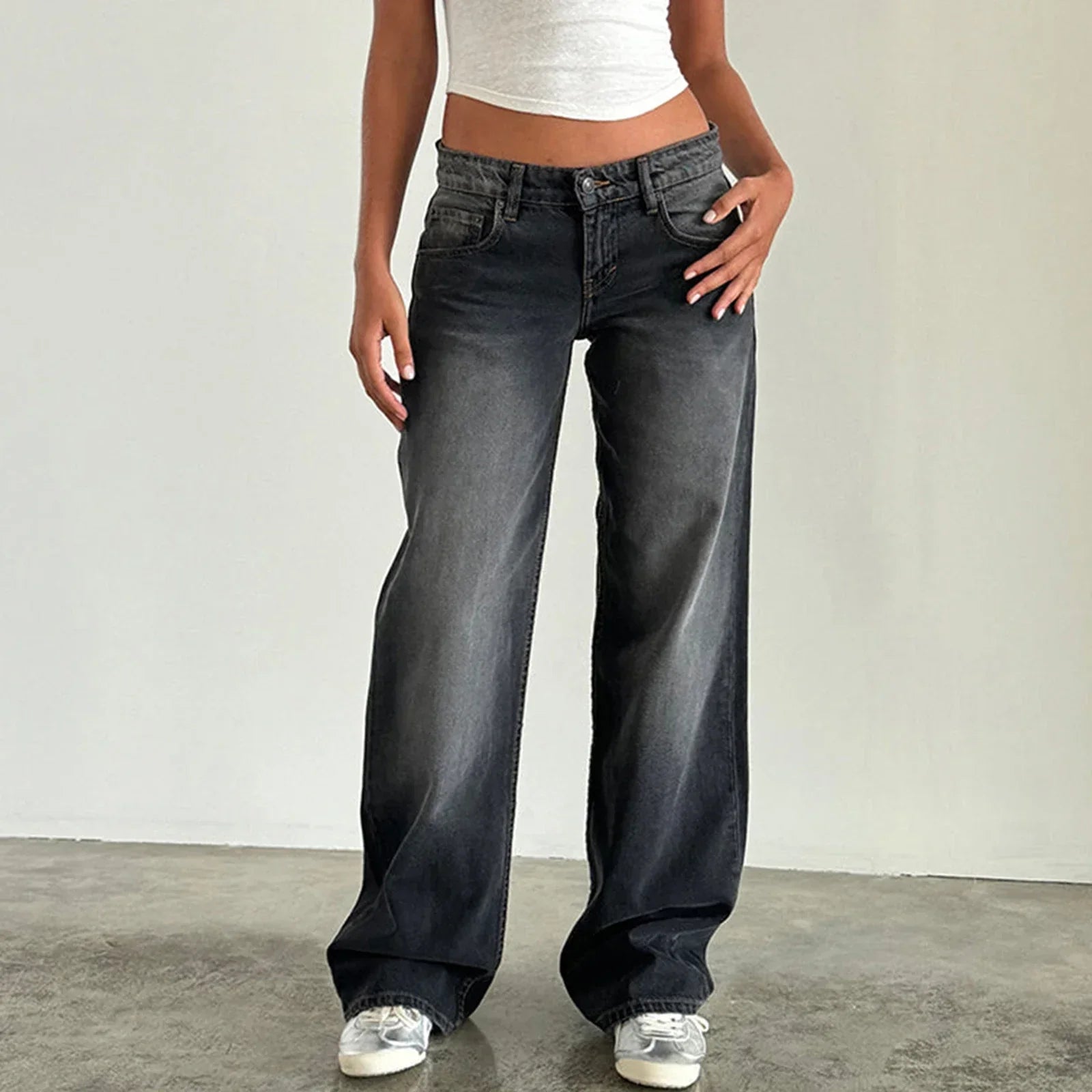 Women Wide Leg Jeans High Waist Relaxed Fit - Wash B
