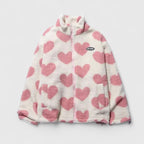 Women's Fleece Jacket with Heart Print and Stand Collar - 14