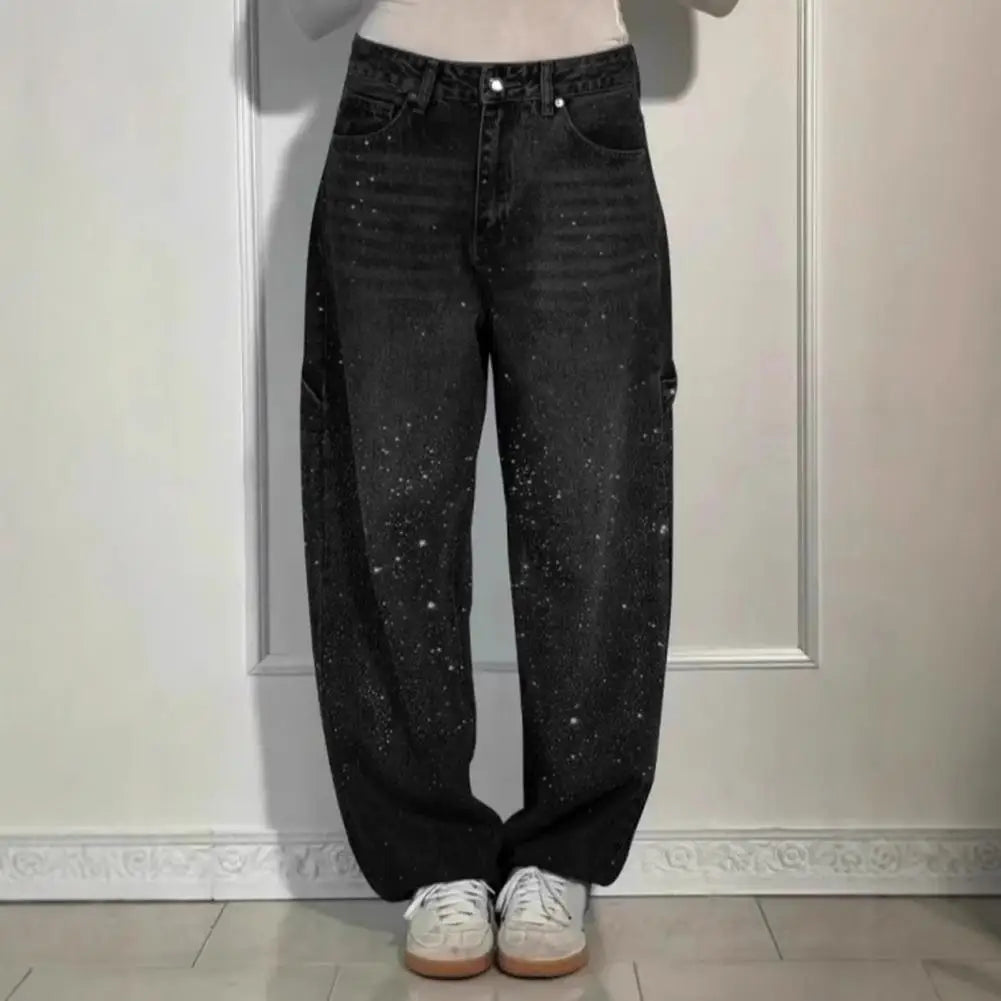 Women's Wide-Leg Jeans with Embellished Crystal Detail - 5