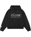 Unisex Hoodie with Rhinestone Statement Text and Relaxed Fit - Black