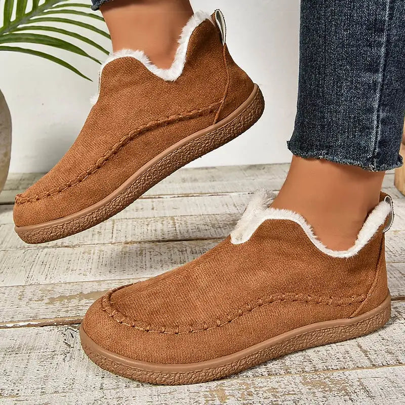 Women's Ankle Boots with Fleece-Lined Cuff and Contrast Stitching - 3
