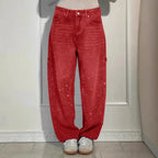 Women's Wide-Leg Jeans with Embellished Crystal Detail - 4