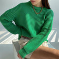 Women's Relaxed Fit Ribbed Jumper with Layered Collar - Green