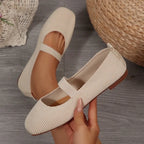 Women's Knitted Ballet Flats with Elastic Strap and Round Toe - 6