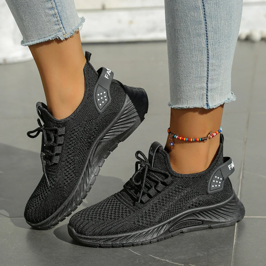 Women's Knit Trainers with Lace-Up Front and Flexible Sole - 7