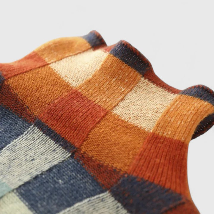 Women's Jumper Roll Neck Checked Loose Fit - 4