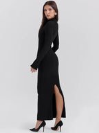Women's Long Sleeve Bodycon Maxi Dress with O-Neck and Side Pockets - 5
