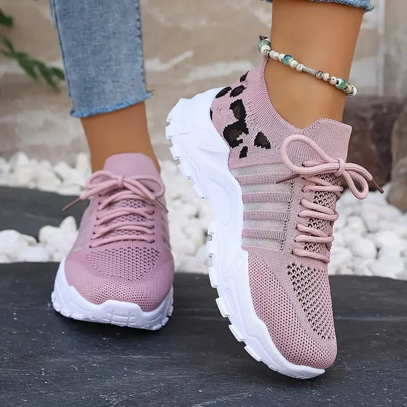 Women's Sneakers with Animal Print Panel and Lace-Up Front - 4