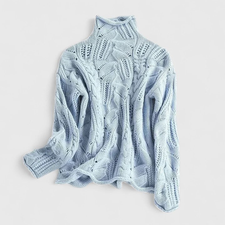 Women's Jumper High Neck Cable Knit Long Sleeve - Blue