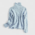 Women's Jumper High Neck Cable Knit Long Sleeve - Blue