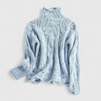 Women's Jumper High Neck Cable Knit Long Sleeve - Blue