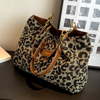 Leopard Print Tote Bag with Gold-Tone Chain Handles - 6