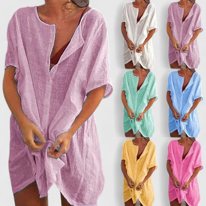 Women's Tunic Dress Relaxed Fit with Short Sleeves - 9