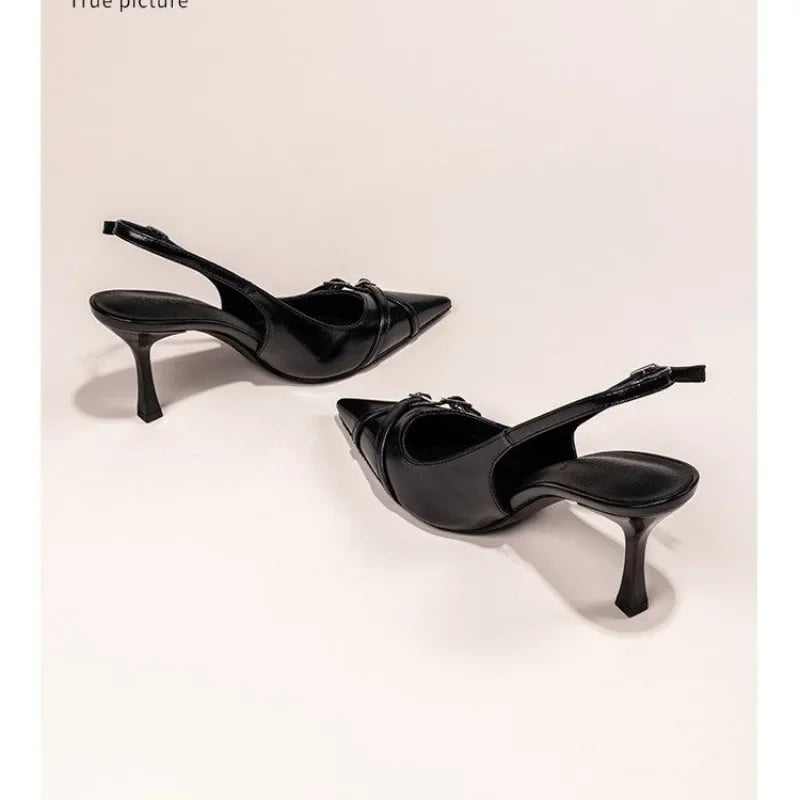 Women's Pointed Toe Slingback Court Shoes with Buckle Strap Heel - 7