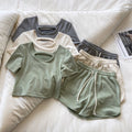 Women's Ribbed Loungewear Set Short Sleeve with Shorts - Green
