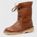 Women's Ankle Boots with Fleece Trim and Lace-Up Front - Brown