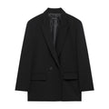 Women's Structured Blazer with Notched Lapel and Double Button - Black