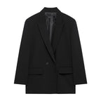 Women's Structured Blazer with Notched Lapel and Double Button - Black