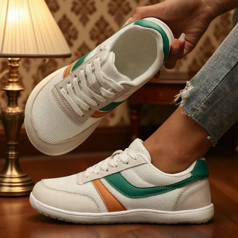 Women's Wide-Fit Canvas Trainers with Lace-Up Front and Flatform Sole - White Green