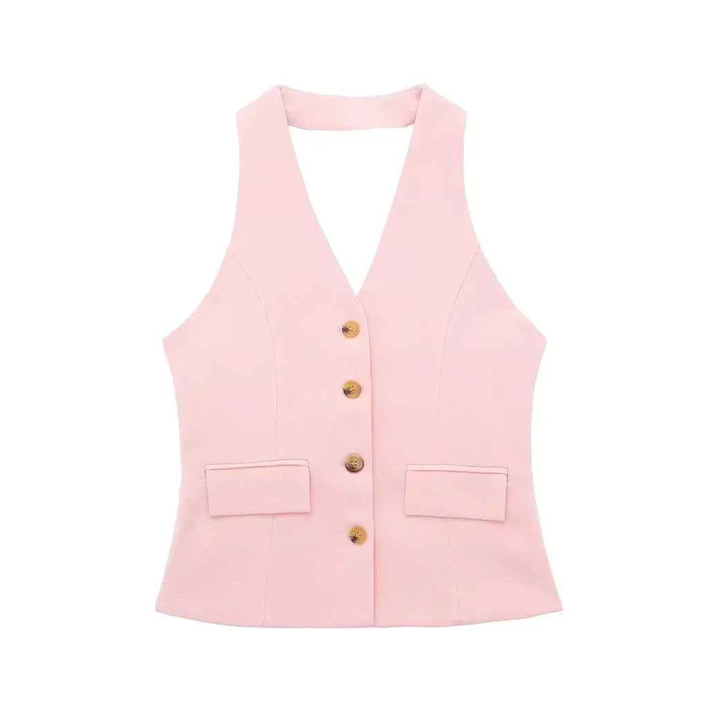 Women Halter Waistcoat and Trouser Co-ord Set with Wide Leg - 17