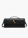 Woven Handbag with Knot and Gold Link Detail - Black