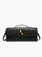 Woven Handbag with Knot and Gold Link Detail - Black