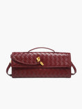 Woven Handbag with Knot and Gold Link Detail - Wine Red